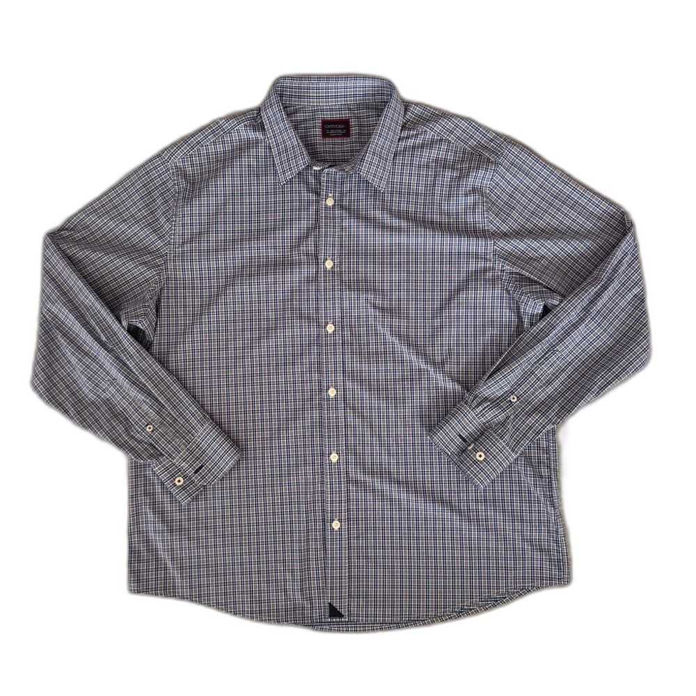 UNTUCKit Men's XXL Blue Plaid Long Sleeve Button-Up Shirt Stretch Nylon Blend